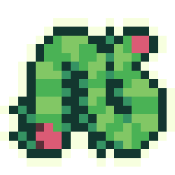 Pixel art of a stylized cartoon caterpillar.